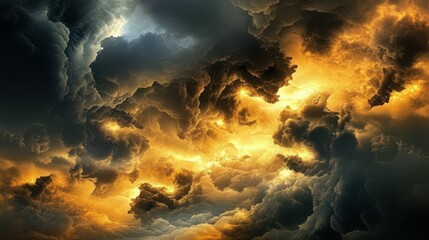 Golden and Dark Clouds Swirling in a Dramatic Sky