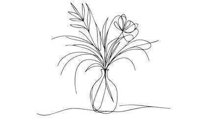 Continuous one single minimal line drawing flower