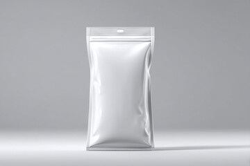 Isolated Clear Plastic Pouch Package on a Neutral Gradient Backdrop For Food and Retail Product Packaging Design and Mockup Template