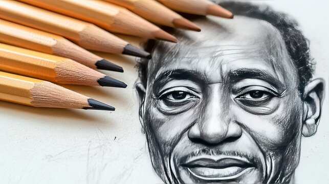 Graphite Portrait with Pencils, and Artwork.