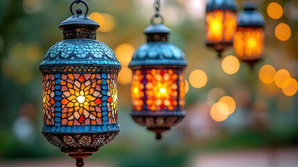 Hanging Mosaic Lanterns with Night Garden.