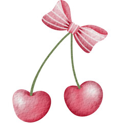 Cherry element drawing, cute, tied with a bow