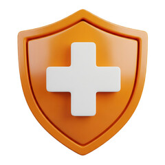 Obraz premium A glossy orange shield with a white cross, isolated on transparent background