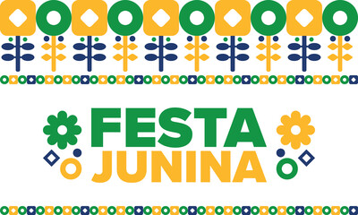 Festa Junina in Brazil. Brazilian festival. Happy holiday. Brazil flag. Carnival and parade. Summer fun party. Vector illustration