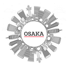 Outline Osaka Japan City Skyline with Modern Buildings and copy space Isolated on White. Osaka Cityscape with Landmarks.