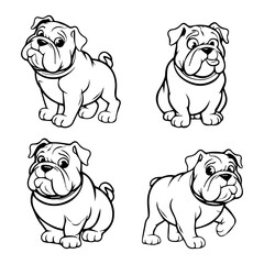 Collection of cute cartoon bulldog puppy outline in a different pose