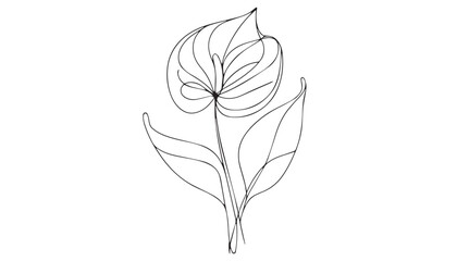 Continuous one single minimal line drawing flower