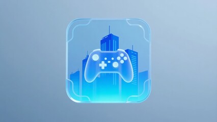 Gaming Controller Icon with Futuristic Cityscape Background