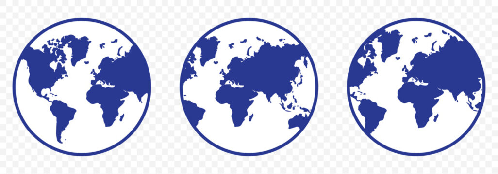 Blue World icon - vector. world web icon www earth globe icons. homepage icon set, earth clip art, globe symbol isolated Transparent background. World globe icon set in different style. EPS 10.