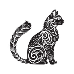 Ornate black and white cat design sitting profile