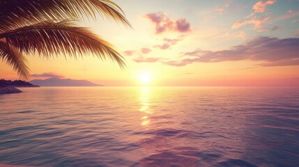 Serene Sunset Over Tropical Ocean And Palm