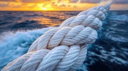 Ocean Sunset with Thick Ship Rope.