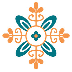 Teal and Orange Floral Mandala Design Element