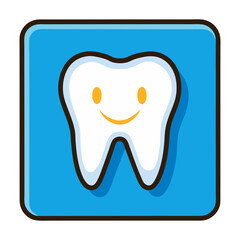 Happy smiling tooth icon on blue background