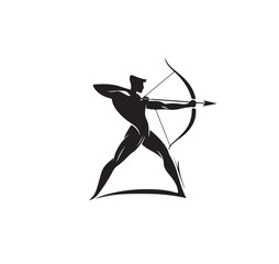 drawing of men aiming arrow one color logo black