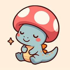 Dino with mushroom hat is sleeping peacefully