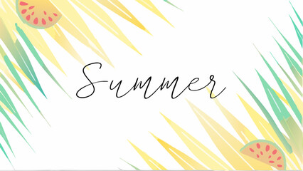 Obraz premium Summer themed background with watermelon slices and palm fronds in watercolor style for a fresh look
