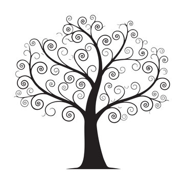 Black and white spiral tree illustration design element