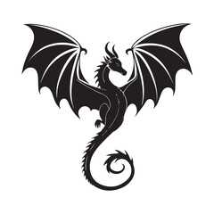 Black dragon silhouette with spread wings and curled tail