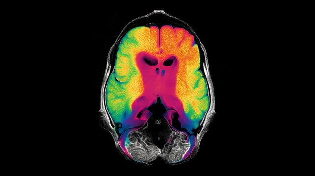 Colorful MRI Brain Scan Vibrant Exploration of Medical Anatomy and Neuroscience with Distinct Regions Highlighted