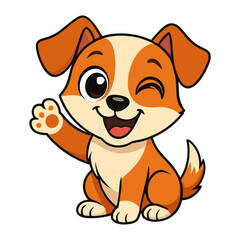 Happy dog cartoon puppy winks and waves hello