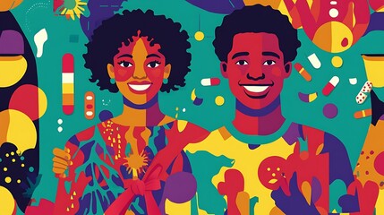 Two diverse individuals depicted in a vibrant, colorful style.
