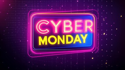 Neon cyber monday sign with glowing effect.