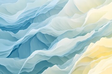 Obraz premium Abstract layers of pale blue and lemon yellow paint rippling in soft waves, textured with fine grain fractal detail, 