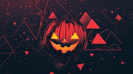 Halloween Minimalist Abstract Pumpkin with Geometric Shapes