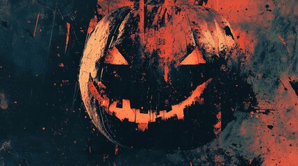 Abstract Halloween Pumpkin with Grunge Texture