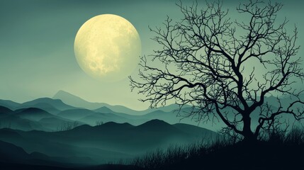 Halloween Minimalist Abstract Moonlit Landscape