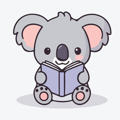 Fototapeta premium Adorable Koala Bear Reading a Book Cute Cartoon Illustration