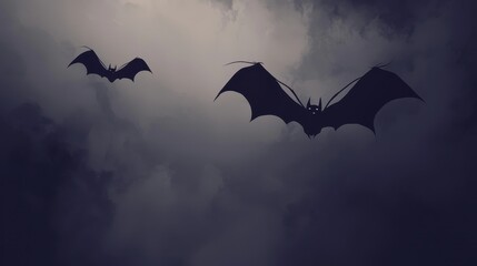Halloween Minimalist Abstract Dark Sky with Bats