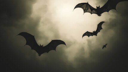 Halloween Minimalist Abstract Dark Sky with Bats