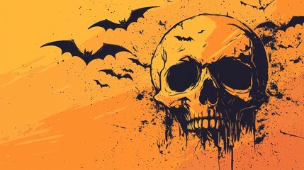 Abstract Halloween Minimalist Skull and Bats