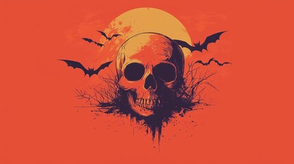 Abstract Halloween Minimalist Skull and Bats