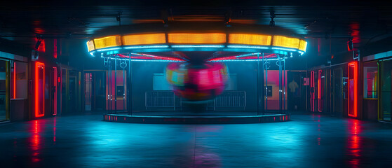 Obraz premium Futuristic Neon Arcade Interior With Glowing Shapes