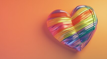 A colorful rainbow heart with vibrant brush strokes on a warm orange background, symbolizing love and inclusivity, colorful pride month