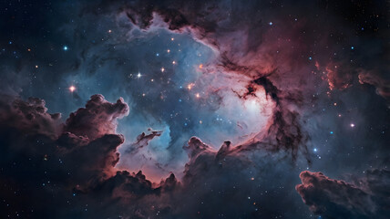 Fototapeta premium Deep space background with stars, galaxy, and nebula clouds, cosmic night sky, high-resolution, dreamy and infinite atmosphere.