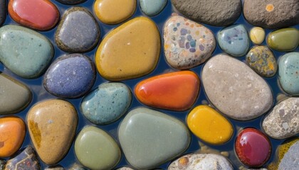 Colorful Stones in a Shallow Tide Pool in Close-Up