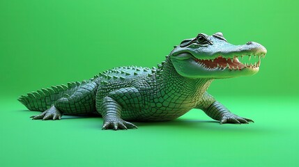 Fototapeta premium Illustration of a pixelated crocodile lying down, rendered in a detailed and realistic style, showcasing its scales, teeth, and body structure, set