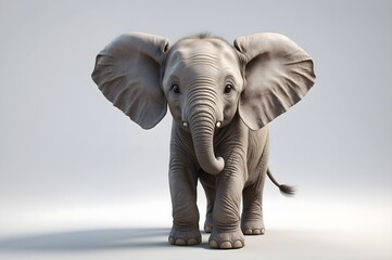 Fototapeta premium A digital rendering of a cute baby elephant facing forward against a plain white background The elephant is detailed 