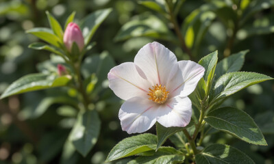 Fototapeta premium Rock Rose (Cistus ladanifer) Known for its aromatic foliage and large, white to pink flowers, the rock rose is