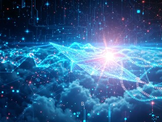 Abstract Digital Landscape: Dive into a futuristic digital landscape where lines of code weave together, creating an ethereal scene of data streams and networks.