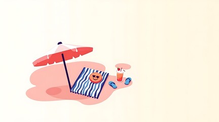 Minimal Beach Vector with Umbrella, Towel and Summer Drink