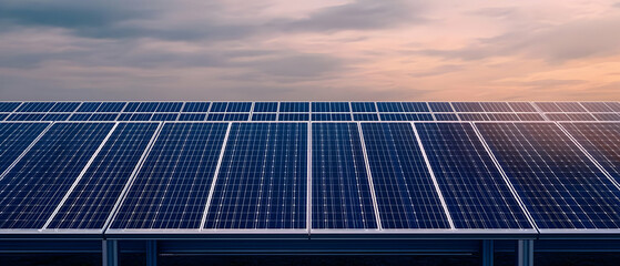 Solar Panels Array Under Cloudy Sky