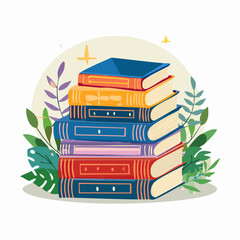 Stacked Book Vector – Business, Mindfulness, and Fiction Representing Balanced Learning