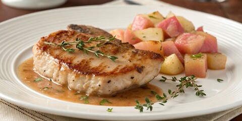 Pan-Seared Pork Chop with Roasted Potatoes and Thyme, pork chop recipe, pan seared pork