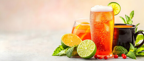 Fototapeta premium Colorful Refreshing Iced Drinks with Citrus Fruits