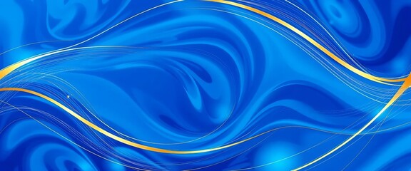 Swirling blue abstract background with elegant golden lines and geometric shapes , bright, background